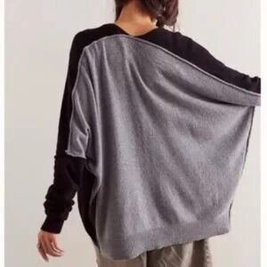 Free People We The Free Essential Cardigan Large  Black‎ Gray Combo NWT